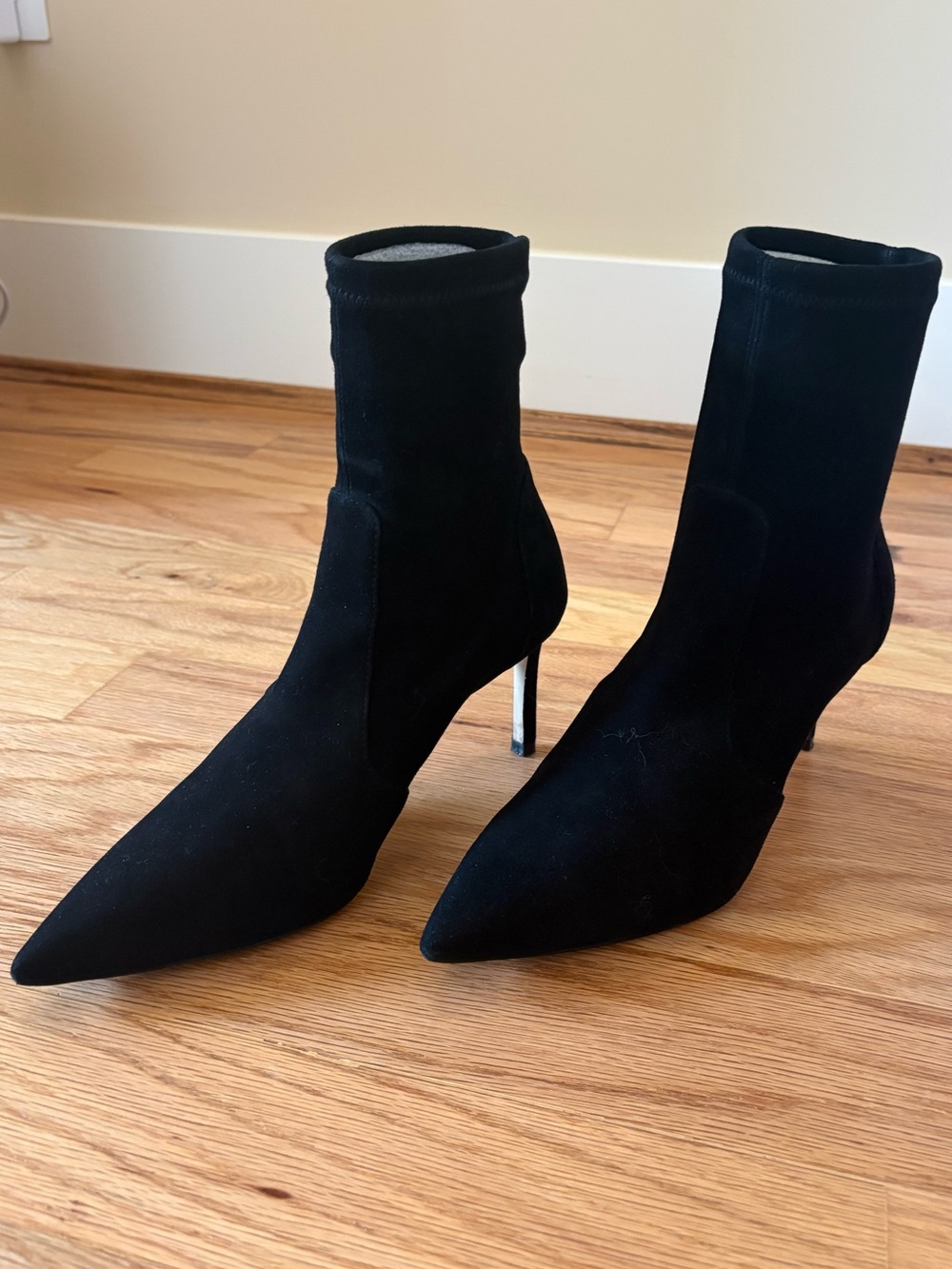 Stuart Weitzman Polish City 75 Stretch Sock Bootie in Black Suede Size 6.5